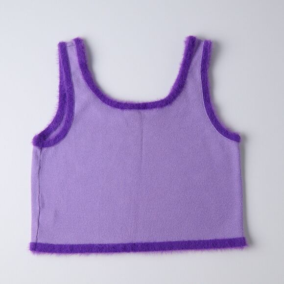 Y2K Baby Fur Top Sz L Purple Ribbed Tank Contrast Trim Scoop Neck Cropped Cider - Picture 6 of 7